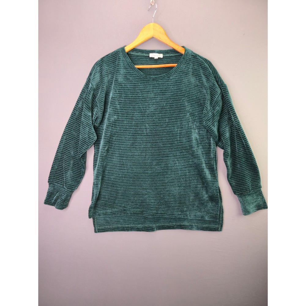 Chenault Chenille Sweater Top Ribbed Pullover L Green Long Sleeve Soft 3412J1711